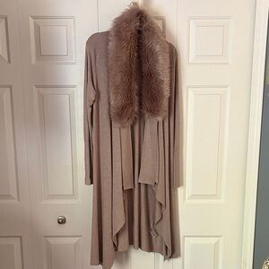 Sioni Tan Long Sleeve Tunic with Faux Fur Collar